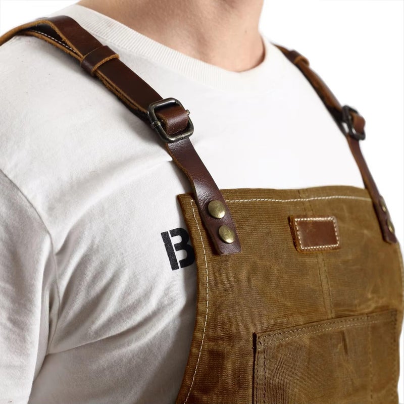 Midkit Store One Size Fits Utility Apron Adjustable Cross-Back Straps Multi-Use Portable Waxed Canvas Aprons With 5 Tool Pockets - Image 3